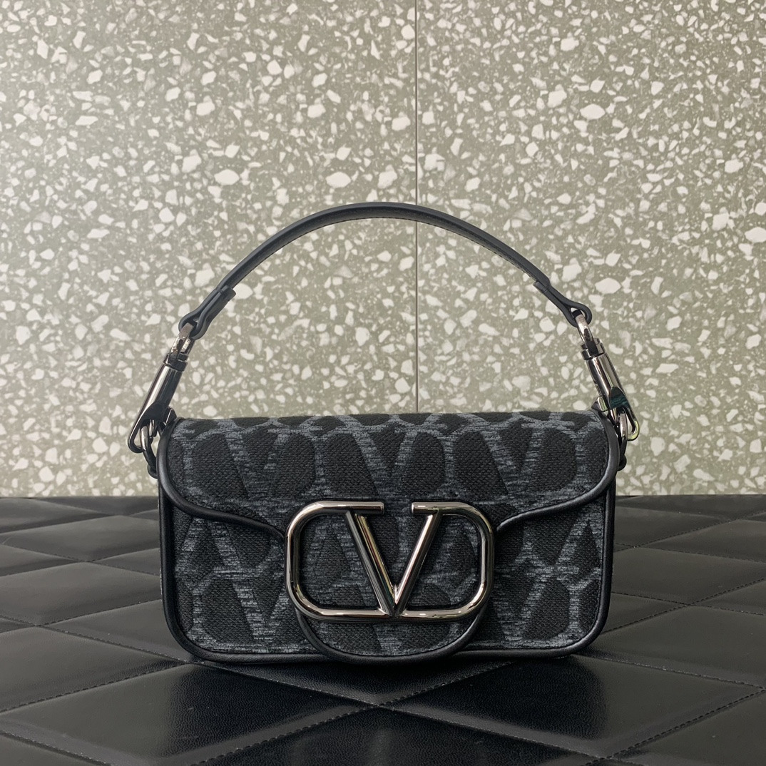 Valentino Garavani Loco Small Shoulder Bag in Black Toile Iconographe